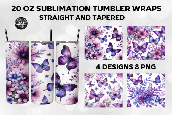 Purple Butterfly Skinny Tumbler Wrap PNG Review